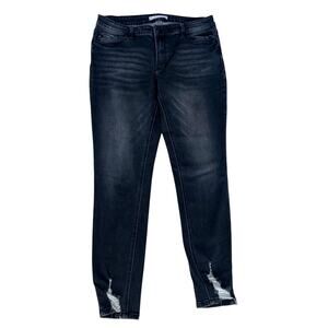 Maurices Charcoal Dark Wash Skinny Jean High Rise Size 32 or 12 Distressed